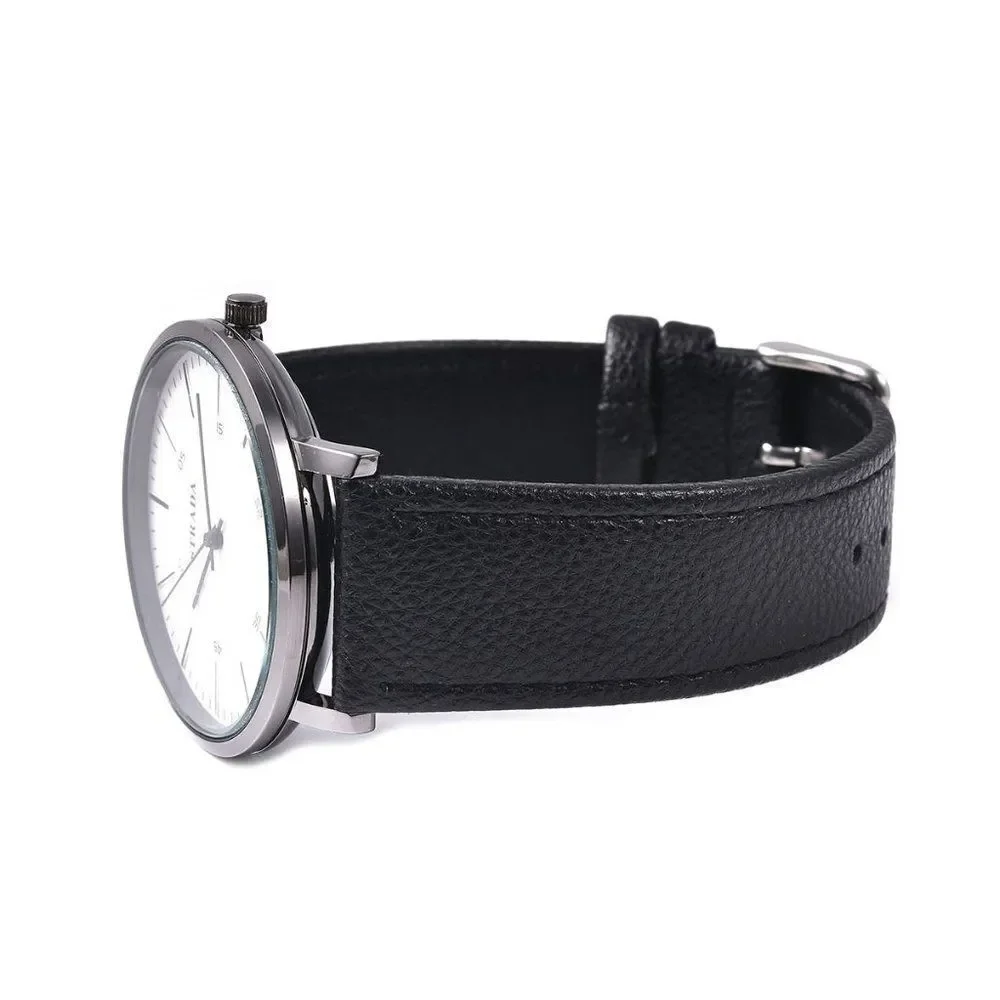 STRADA Watch with Black Faux Leather Straps